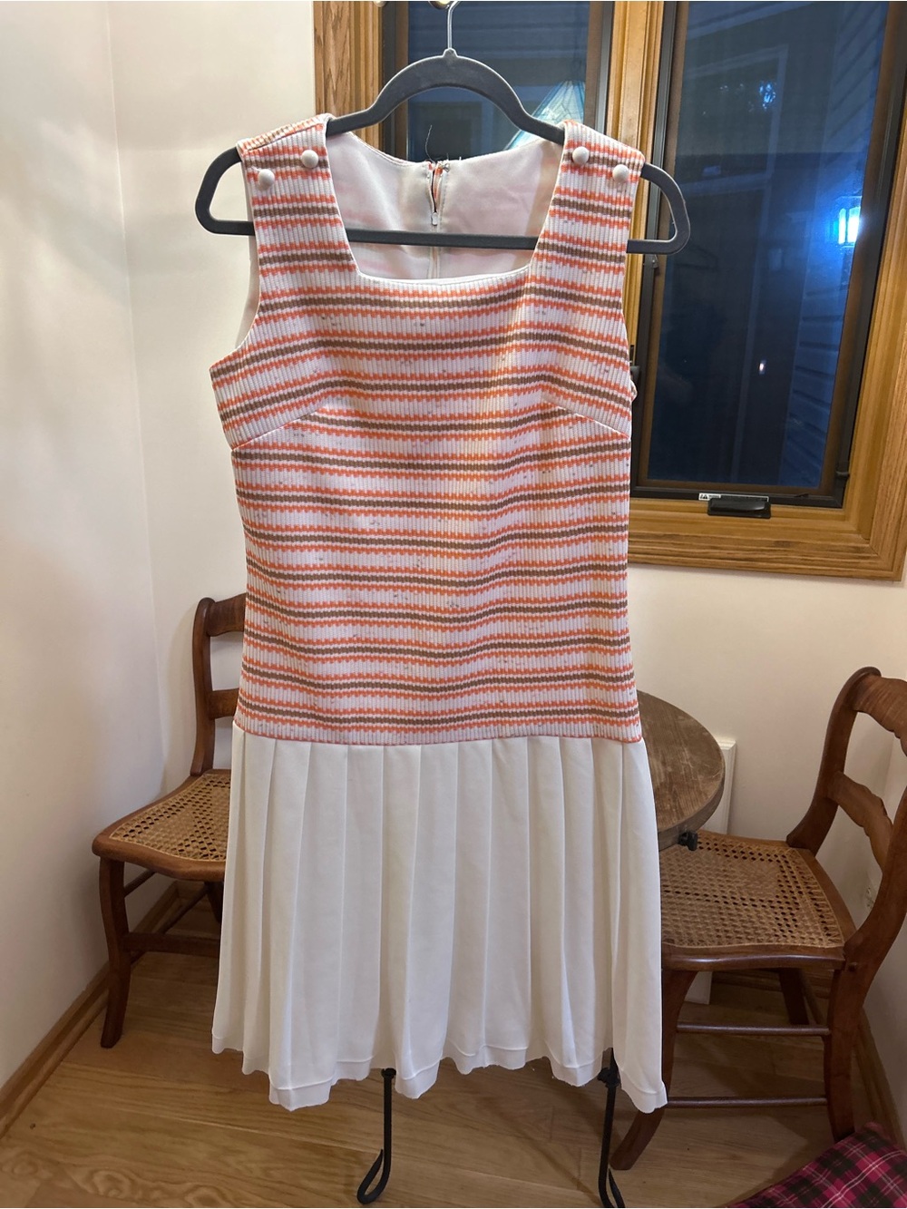 Vintage Striped Coral & White Sleeveless Drop-Waist Dress